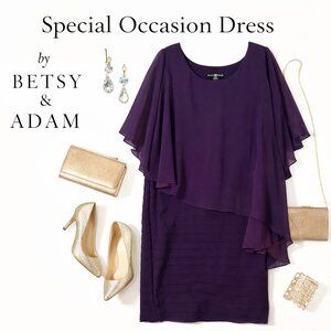 Plus Size Purple Betsy & Adam Flutter Sleeve Cocktail Dress 18W Formal